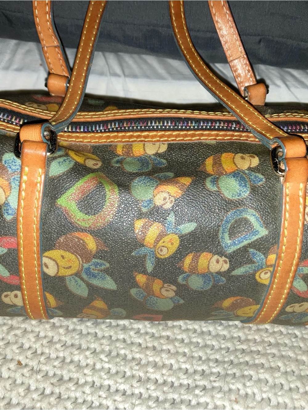 Dooney & Bourke Bumble Bee Print Barrel Bag with Tan Trim